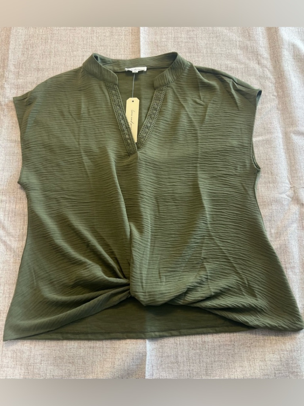 Twist Hem Olive Green Sleeveless Blouse